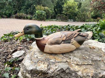1980s Hand-Carved Mallard Duck Decoy Sculpture Signed By Tom Taber For Ducks Unlimited