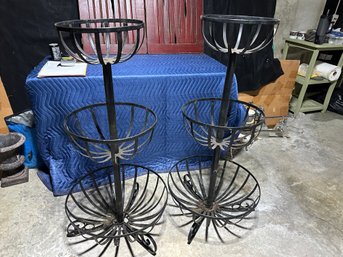 Pair Of Metal Three Tier Outdoor Planters
