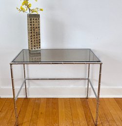 MCM Chrome Faux Bamboo Accent Table With Smoked Glass