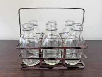 Vintage Milk Bottle Carrier And Glass Bottles