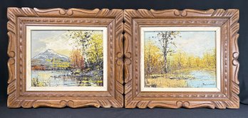 Signed  Bernard Original Oil Paintings Two Wooden Framed On Canvas