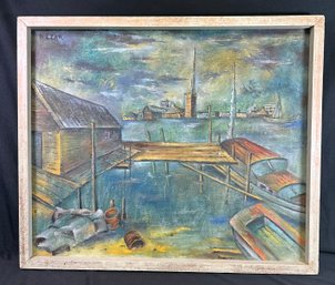 Framed & Signed Impressionist Oil On Canvas Painting By N. Lear  Intersting Waterfront