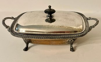 Three Piece Sheffield Silver Plate Lidded Serving Dish