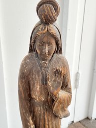 Carved Wood Standing Kuan Yin Figure