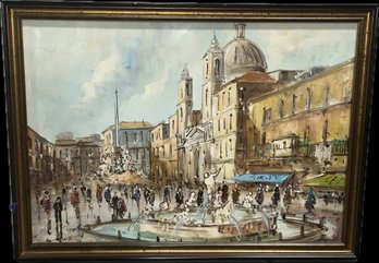 Beautiful Framed Impressionistic Piazza Navona In Rome Painting