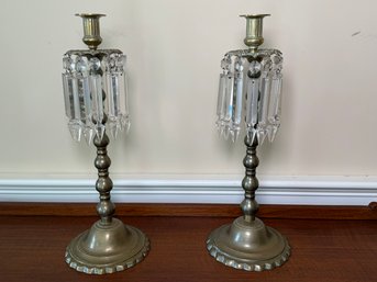 Vintage Decorative Brass & Crystal Candlesticks