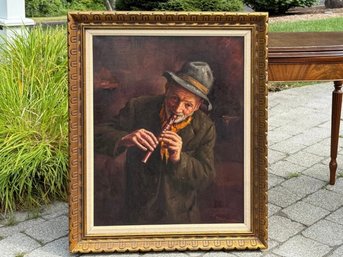 Vintage Nello Lovine Flute Player Signed Original Oil Painting