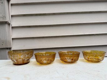 Bohemian Amber Cut To Clear Glass Set