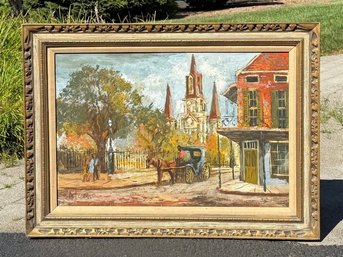 Large Vintage Al Frederico St Louis Cathedral French Quarter New Orleans Original Oil Painting