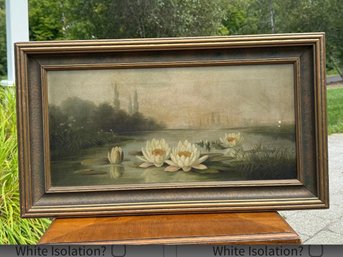 Antique 1895 Selina Elizabeth Bres 'Waterlilies' Original Oil Painting
