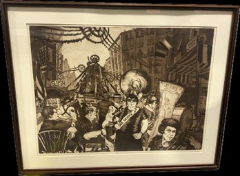 Michael James 'Feast Of St. Rocco' Signed Original Artist's Proof Print – Large 39' X 31' Framed NYC Street Sc