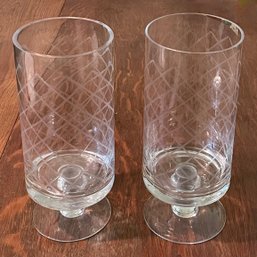 Two Large Footed Glass Cylindrical Vases