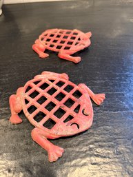 Pair Of Vintage Cast Iron Frog Trivets