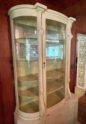Marvelous Antique Painted Wood Curved Glass Display / Storage Cabinet
