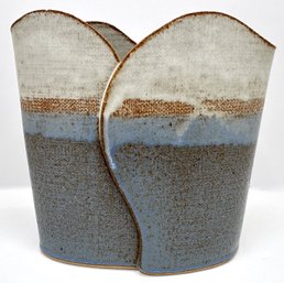 Hand Made Slab Pottery Vase, Initialed 'JC' On Bottom