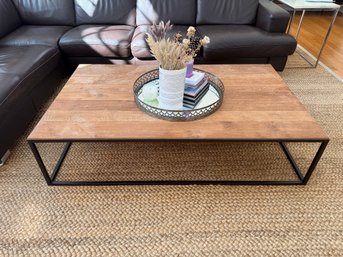 Wood Top Cocktail Table On Iron Base