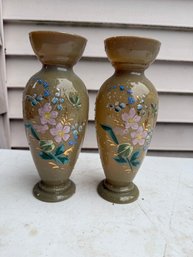 Antique Victorian Hand Painted Glass Vases