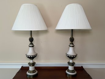 Vintage Stiffel Hollywood Regency Brass & Enamel Table Lamps