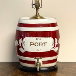 Mid 20th Century Porcelain Port Barrel Decanter Converted Into A  Table Lamp