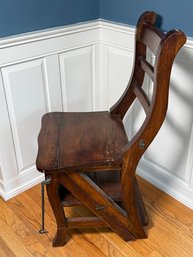 Vintage Wooden Folding Library Chair / Convertible Step Ladder Chair