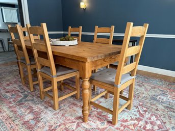 Quality Made Rustic Wooden Farmhouse Dining Table With 6 MIMP Furniture Ladder Back Chairs