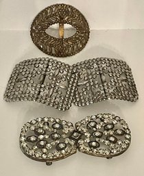 Art Deco Belt Buckle And Three Antique Cut Steel Buckles