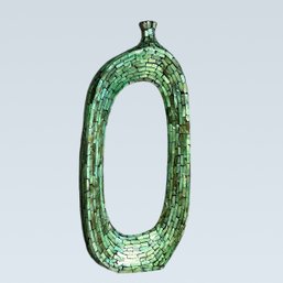 Large Beautiful Vintage Mother Of Pearl Mosaic Green Tile Vase