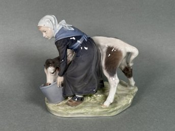 Vintage Royal Copenhagen 'Girl With Calf' Porcelain Figure