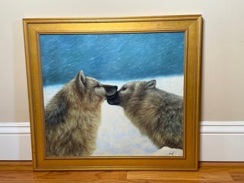 Stunning TH Kissing Wolves Signed Original Oil Painting