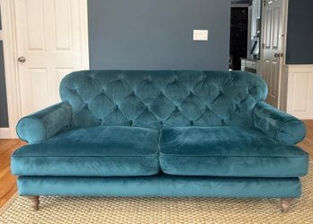 Beautiful Teal Plush 'SofaSofa' Tufted Velvet Sofa