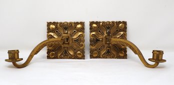 Ornate Brass Art-Nouveau Style Candle Wall Sconces