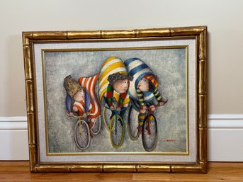 J Roybal Cyclists Signed Original Oil Painting