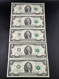 5 Uncirculated Series 2017A Consecutive Numbered $2 Bills