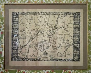 Vintage Framed Greenwich Ct. Map 300th Anniversary - 1940