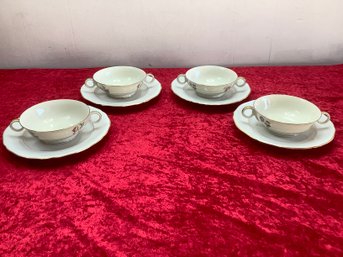 Gold Trimmed Floral Soup Bowls And Saucers