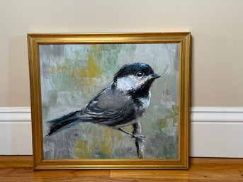RA Rose Black Capped Chickadee Songbird Signed Original Oil Painting
