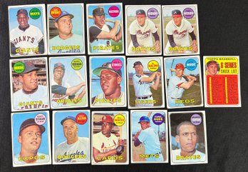 Lot Of 15 Topps 1969 Baseball Cards, Willie Mays, Frank Robinson & More