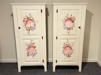 Beautiful Pair Of Hand Painted Cabinets