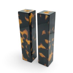 Pair Addison Rose London Faux Tortoiseshell Lacquer Tall Candlestick - Retail $150