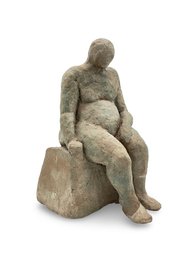 Abstract Seated Figure Pottery Sculpture By Nancy Reinker