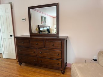Classic Cherry Finish Seven Draw Dresser With Mirror