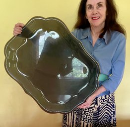 Large Vintage Gray Translucent Plastic Tray With Gold Trim