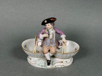 Antique Meissen Porcelain Double Salt Basket