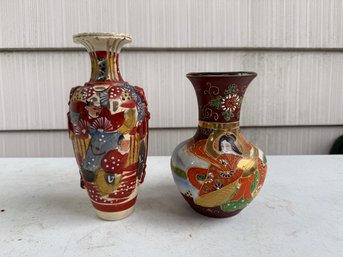 Two Japanese Satsuma Style Earthenware Vases