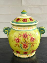 Pier 1 Hand Painted Floral Earthenware Covered Cookie Jar