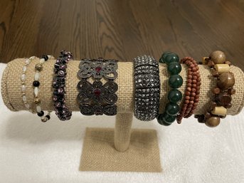 8 Fresh Water Pears, Semi Precious Stone & Wood Bracelets