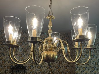 Vintage Brass Chandelier With Clear Glass Shades
