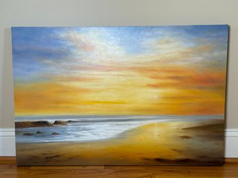 Beautiful Serene Seascape Signed Oil On Canvas Painting