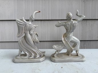 Pair Of Vintage Roselane California Pottery Balinese Dancer Figurines