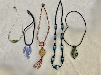 5 Art Glass Necklaces